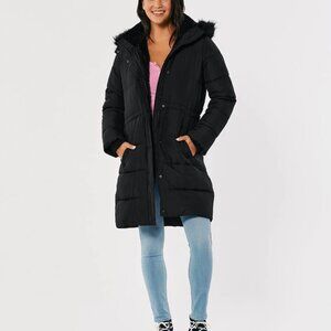 Hollister Women's Black Long 3/4 Black Jacket Small